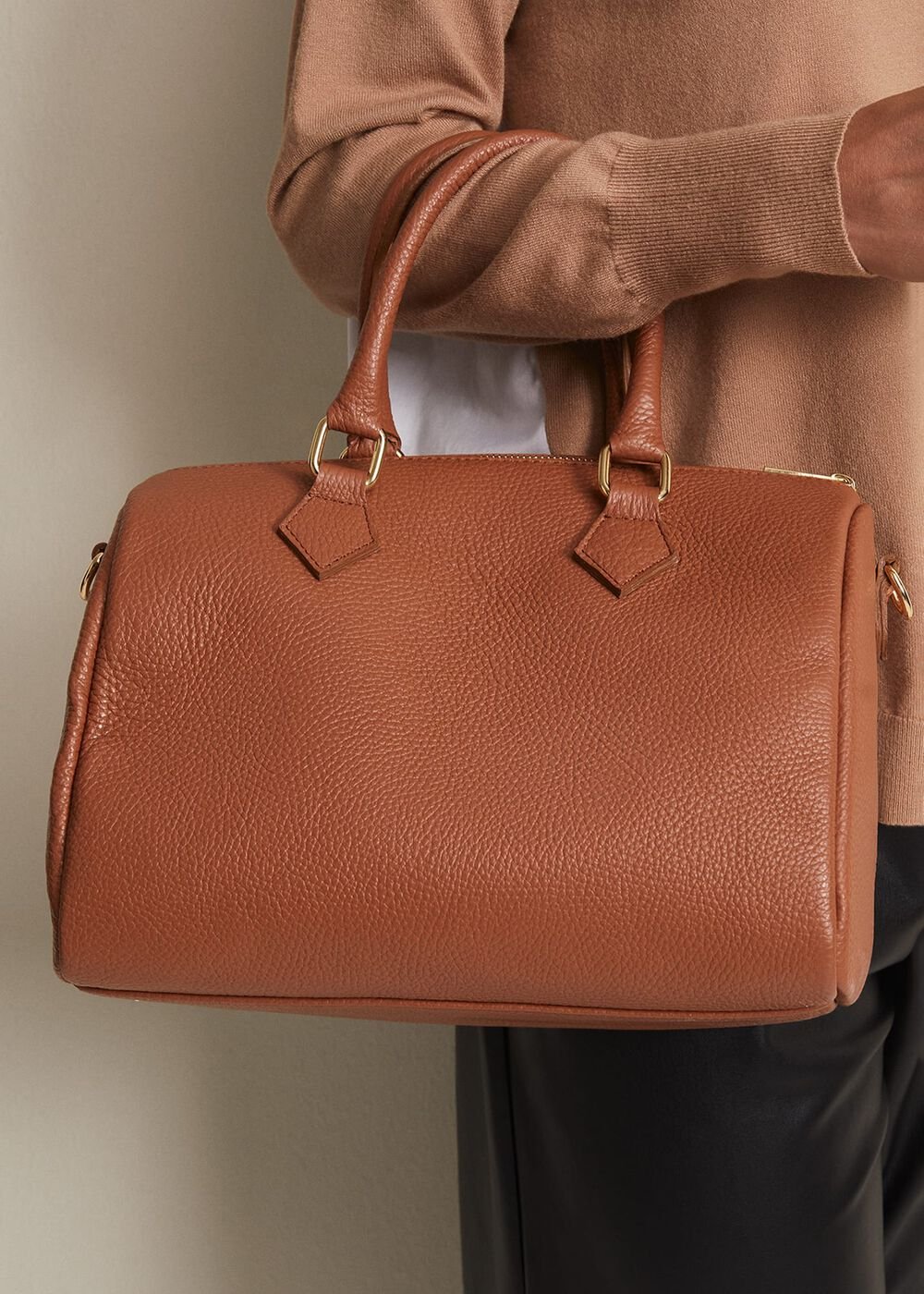 Brown Leather Bowling Bag Camel