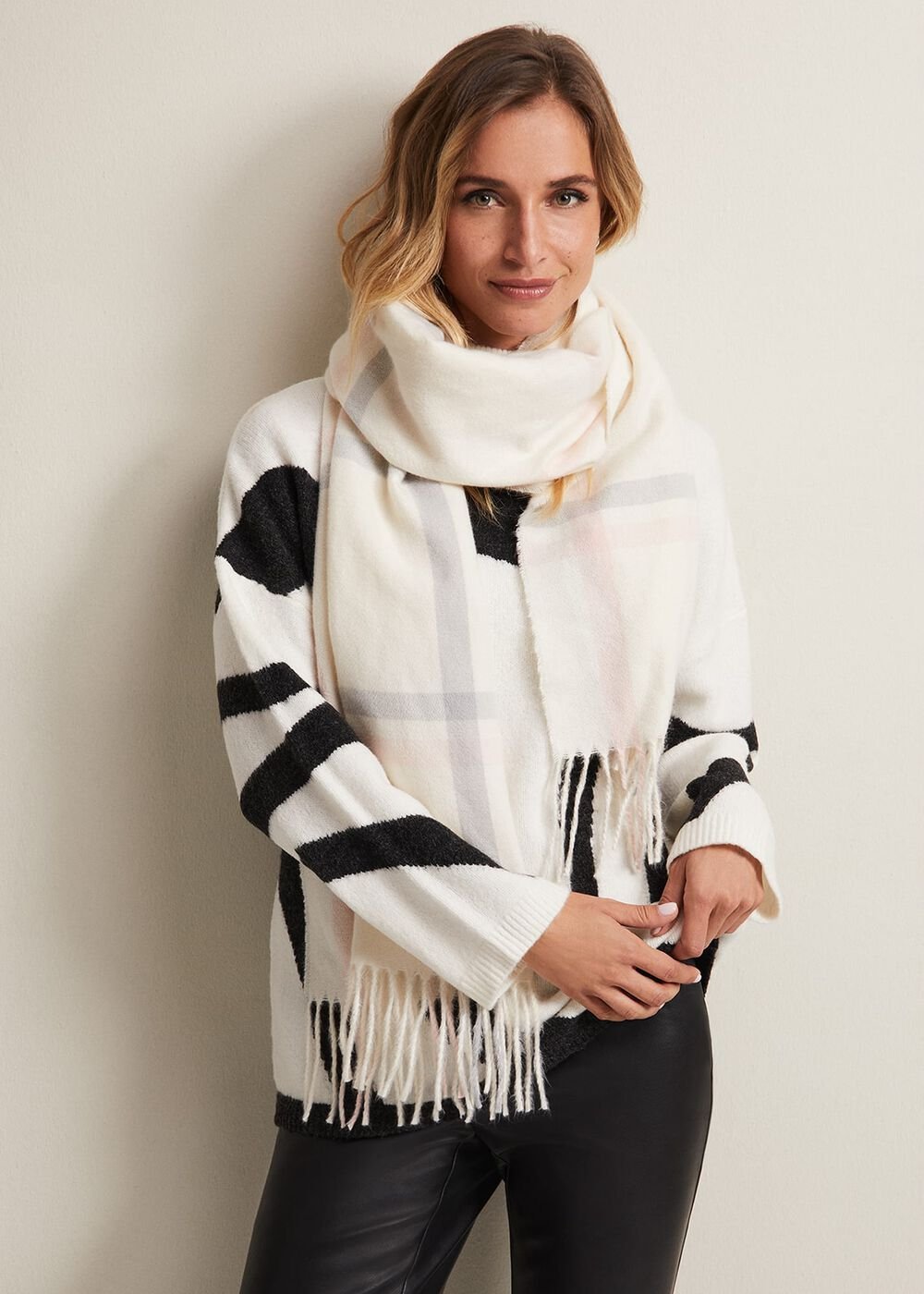 Sollie Check Scarf Ivory