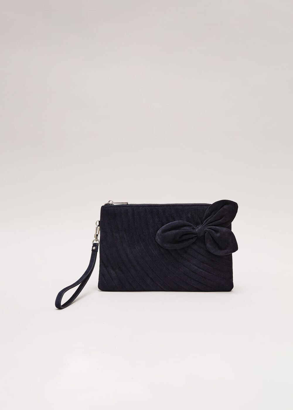 Suede Structured Bow Clutch Bag Navy