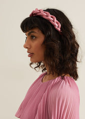 Satin Plaited Headband Pale Pink