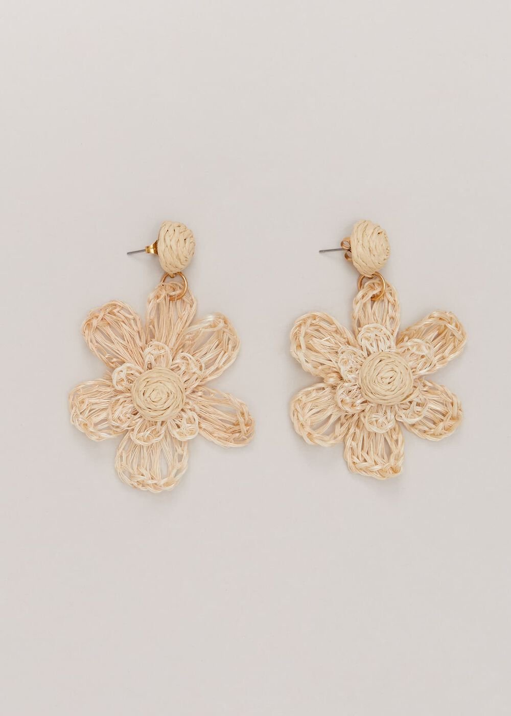 Raffia Oversized Flower Earrings Natural