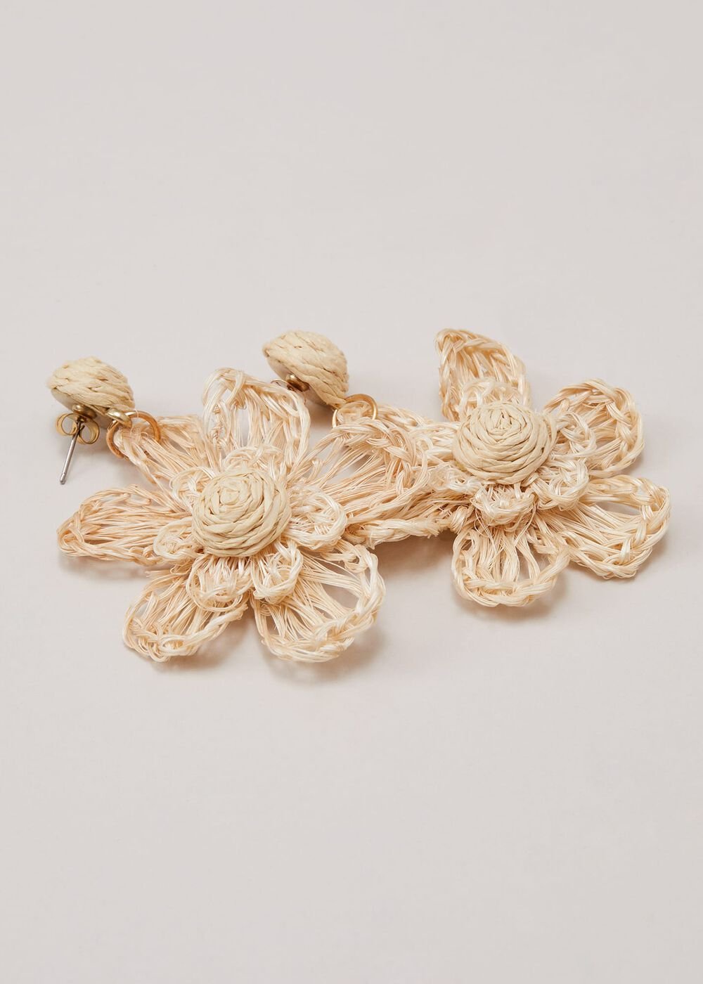 Raffia Oversized Flower Earrings Natural