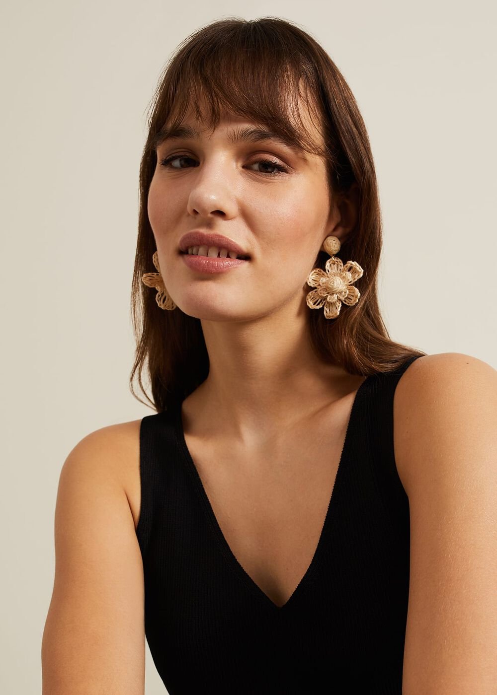 Raffia Oversized Flower Earrings Natural