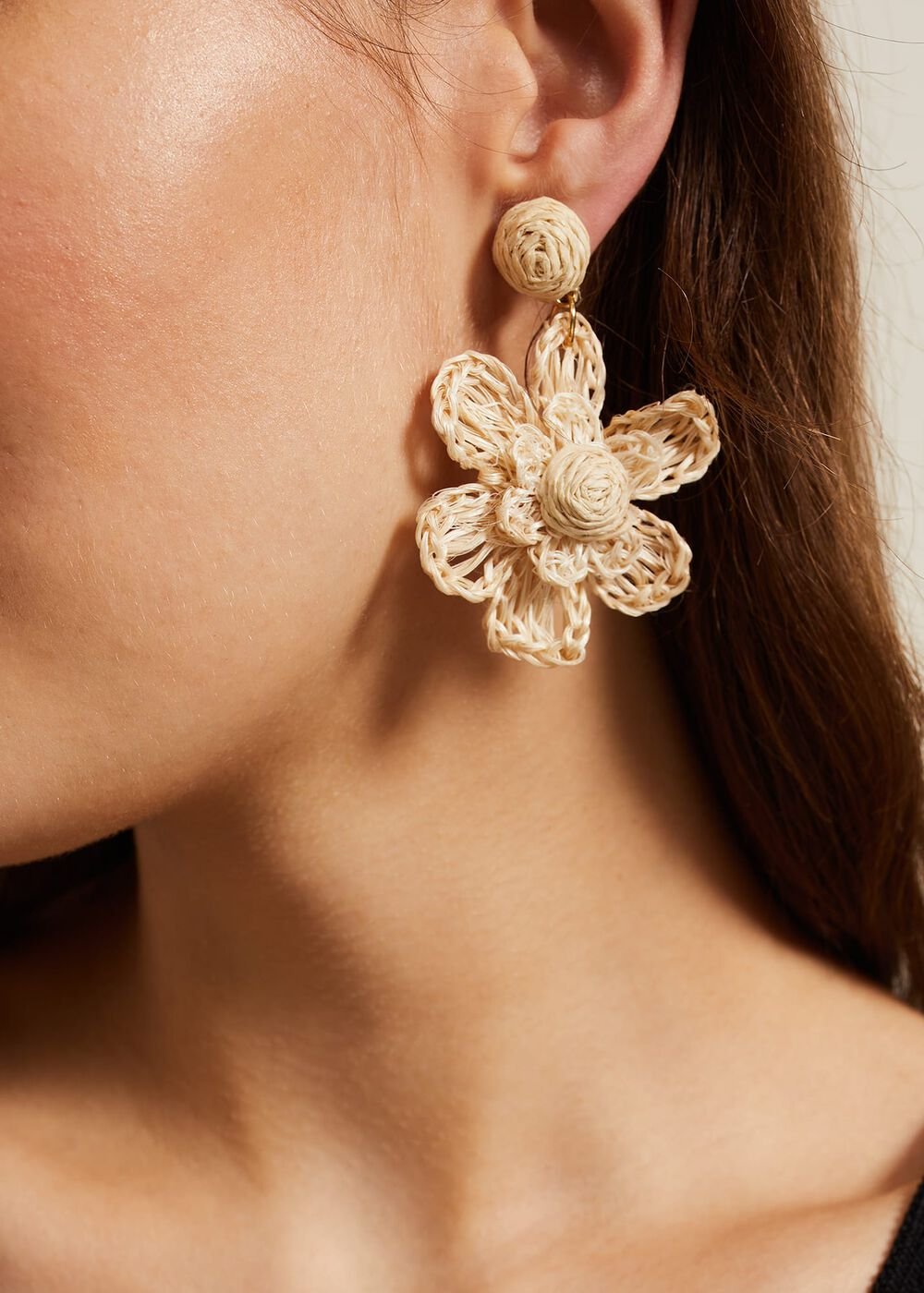 Raffia Oversized Flower Earrings Natural