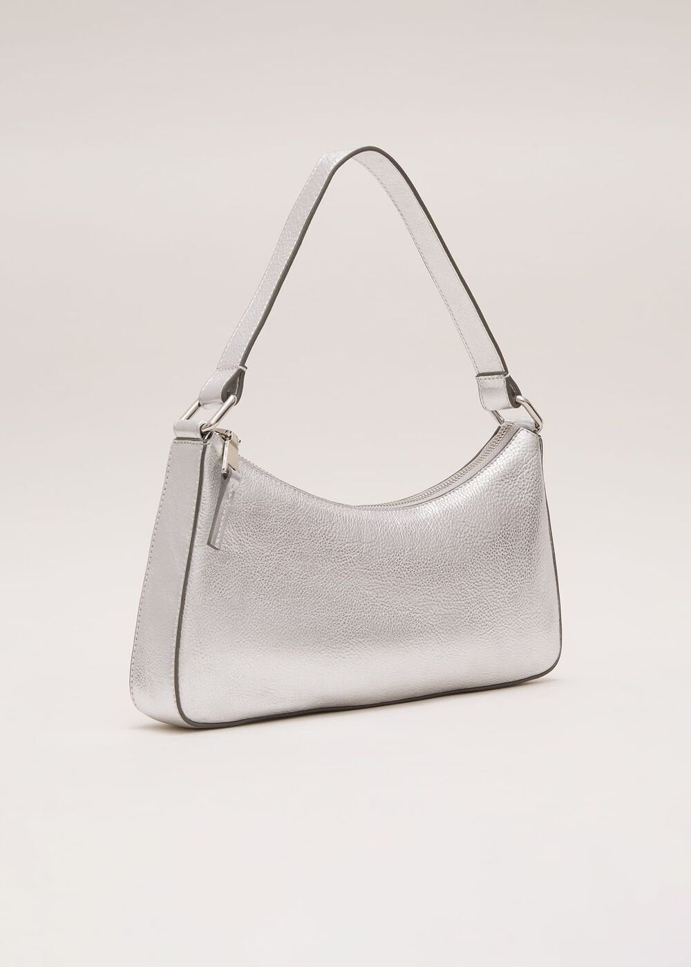 Silver Leather Mini Shoulder Bag Silver