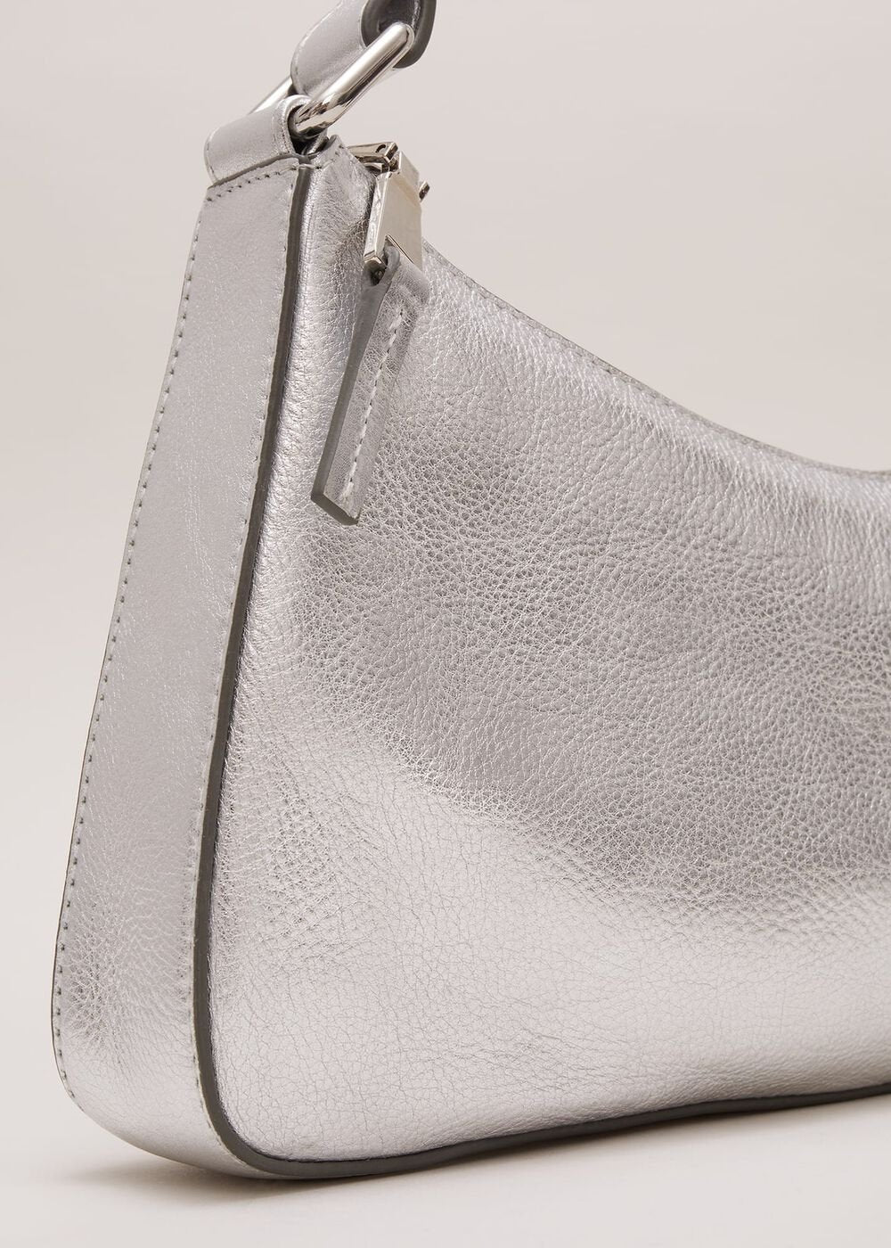 Silver Leather Mini Shoulder Bag Silver