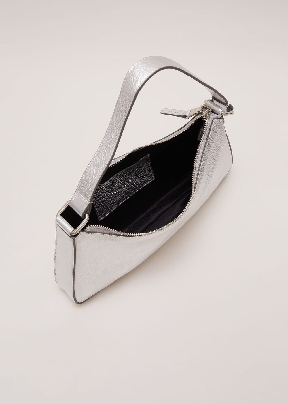 Silver Leather Mini Shoulder Bag Silver