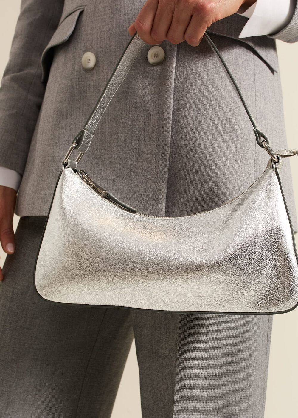 Silver Leather Mini Shoulder Bag Silver