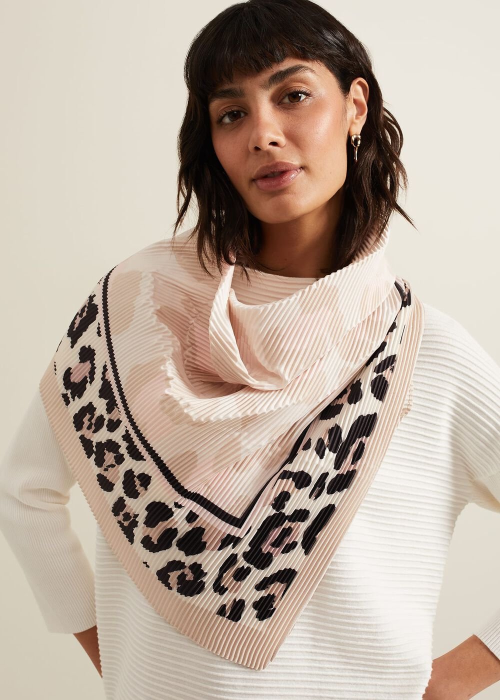 Leopard Pleated Scarf Brown