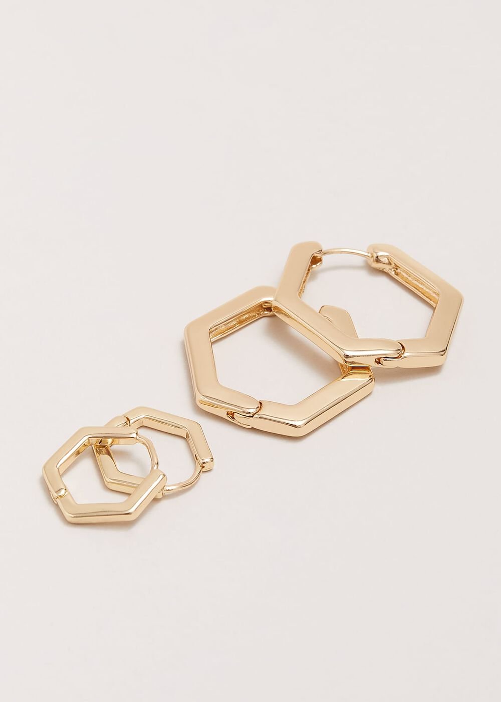 Gold Hexagon Hoop Earrings Set Gold