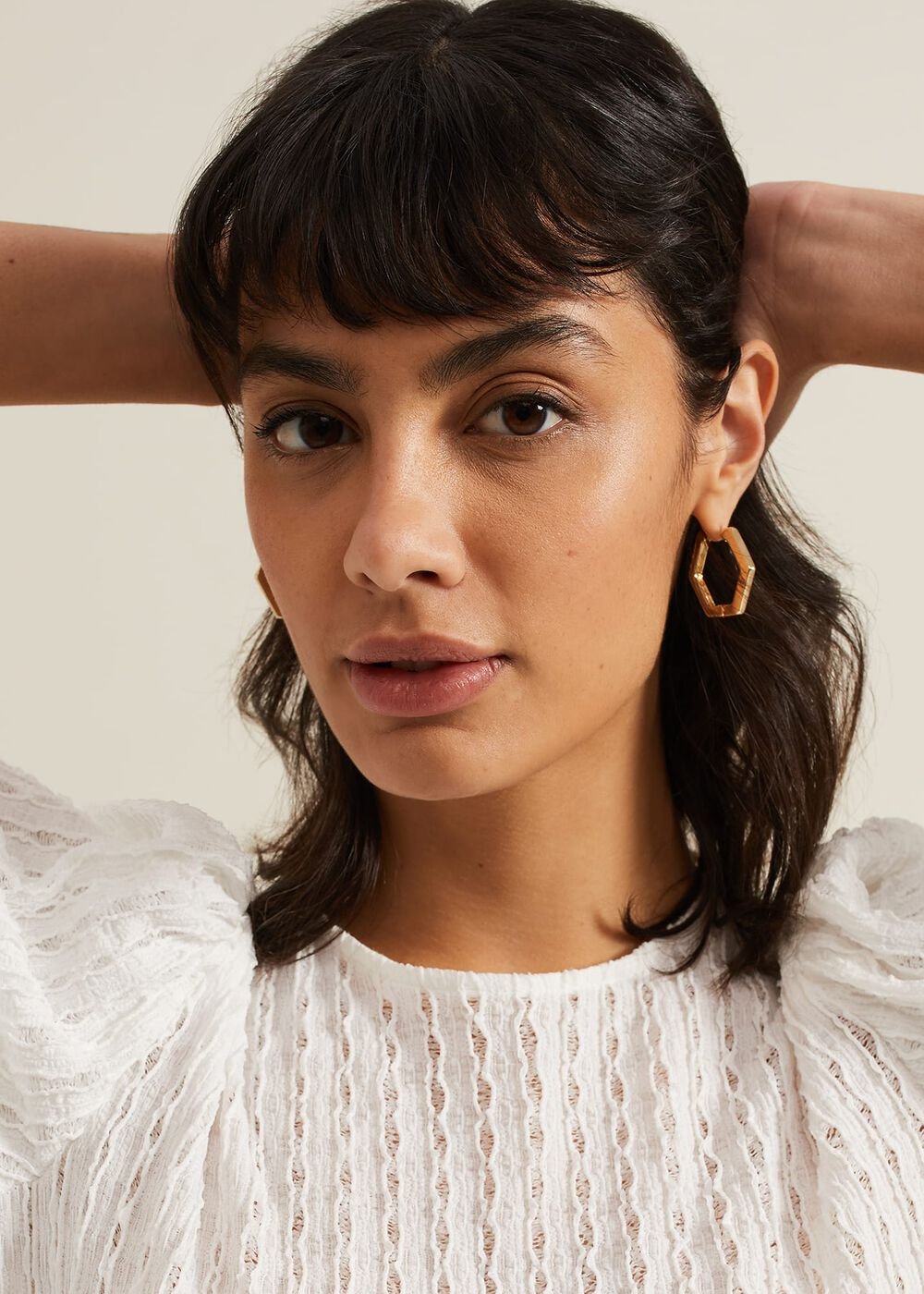 Gold Hexagon Hoop Earrings Set Gold