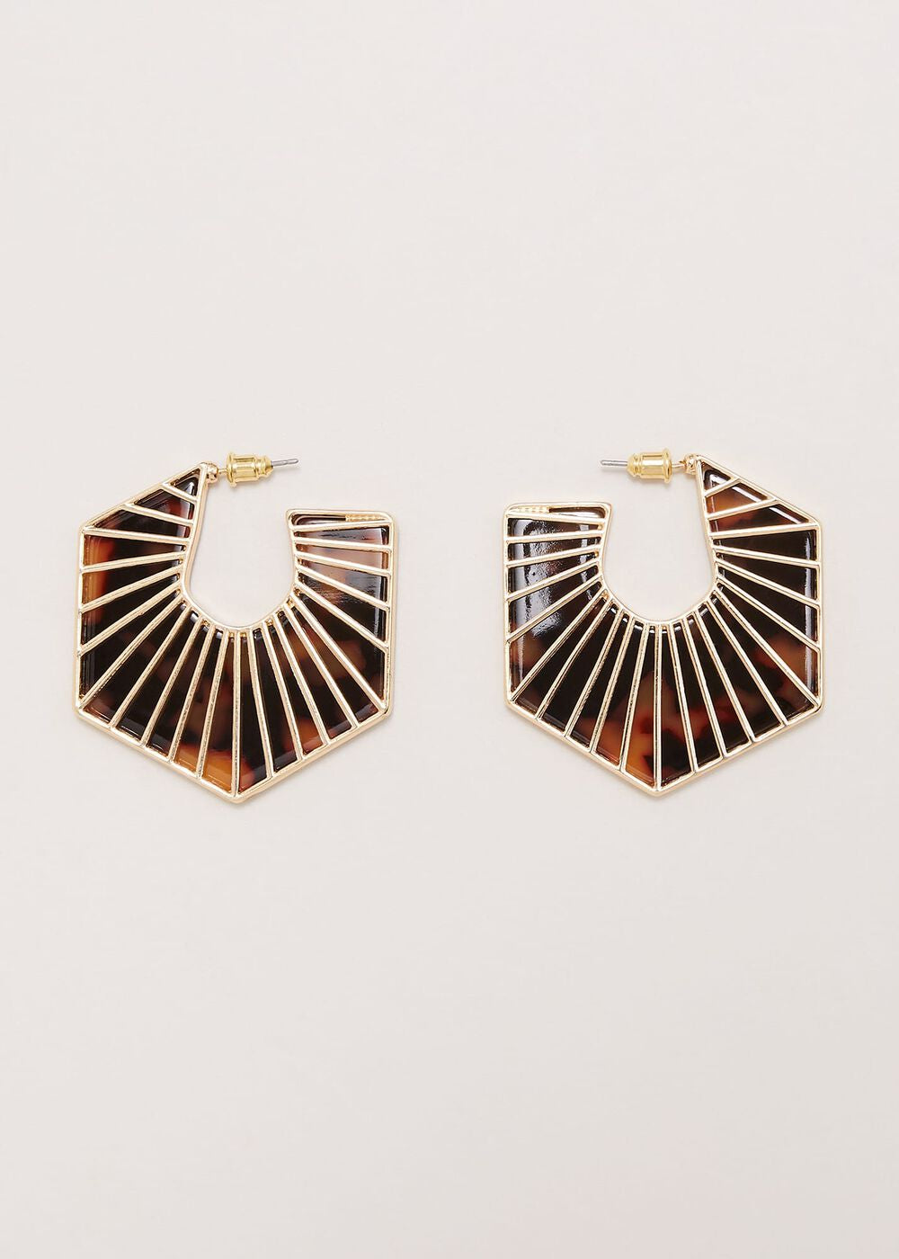 Tort Large Hexagon Hoop Earrings Brown