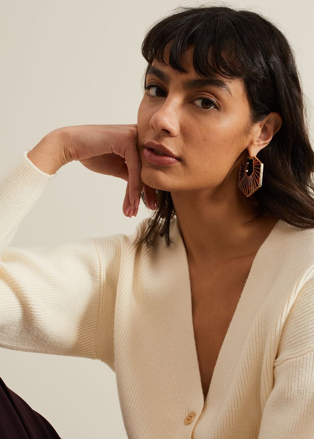 Tort Large Hexagon Hoop Earrings Brown