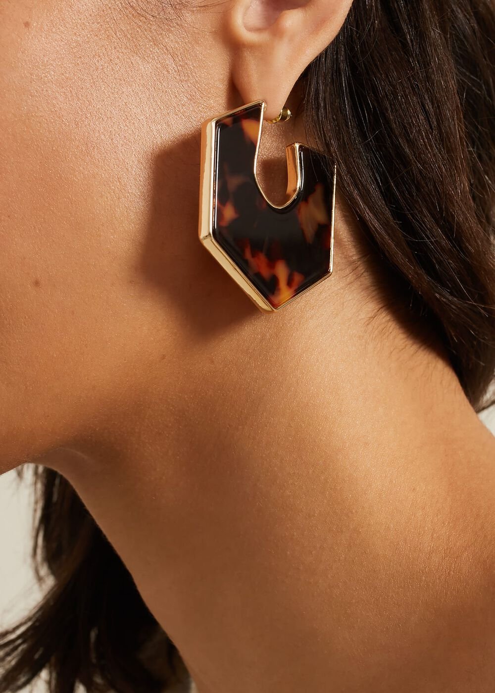 Tort Large Hexagon Hoop Earrings Brown