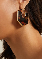 Tort Large Hexagon Hoop Earrings Brown