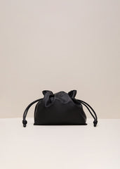 Black Leather Drawstring Soft Pouch Bag Black