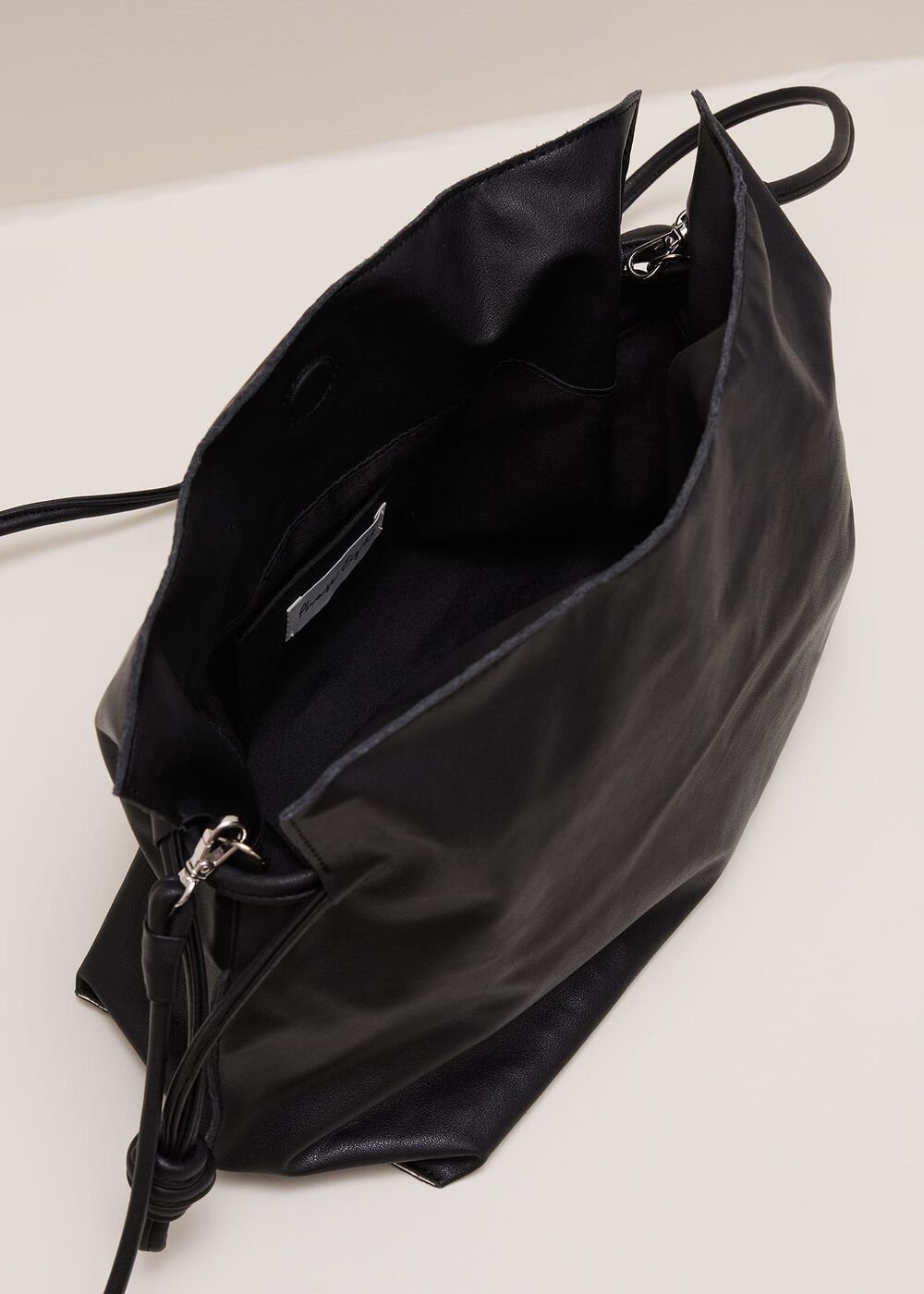 Black Leather Drawstring Soft Pouch Bag Black