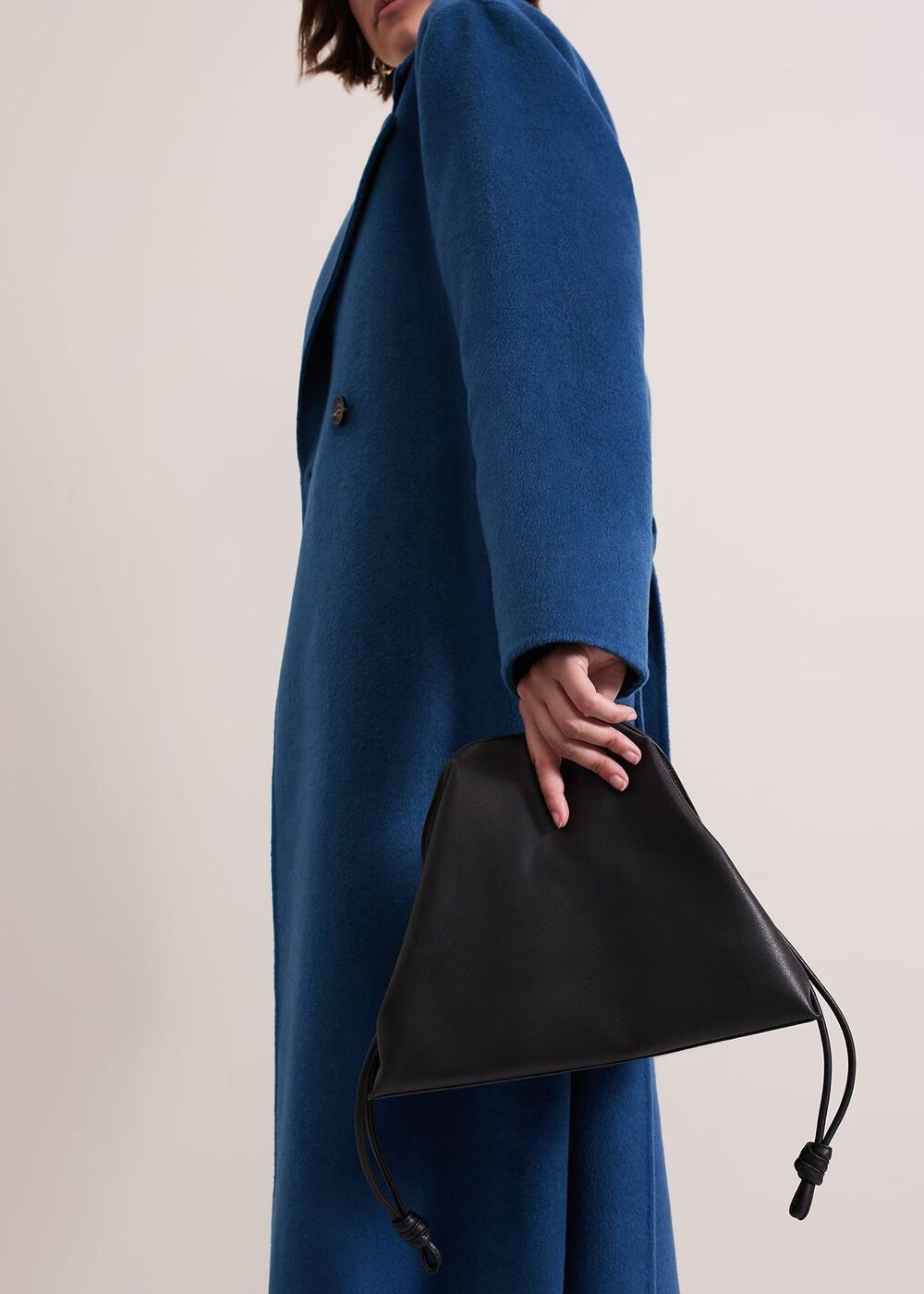 Black Leather Drawstring Soft Pouch Bag Black
