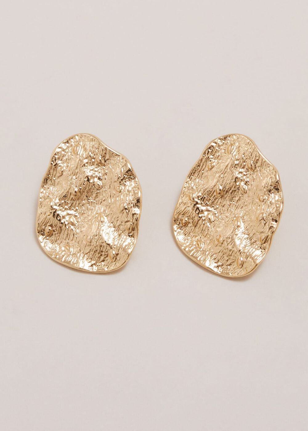 Gold Large Textured Circle Stud Earrings Gold