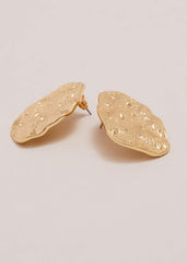 Gold Large Textured Circle Stud Earrings Gold