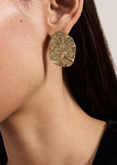 Gold Large Textured Circle Stud Earrings Gold