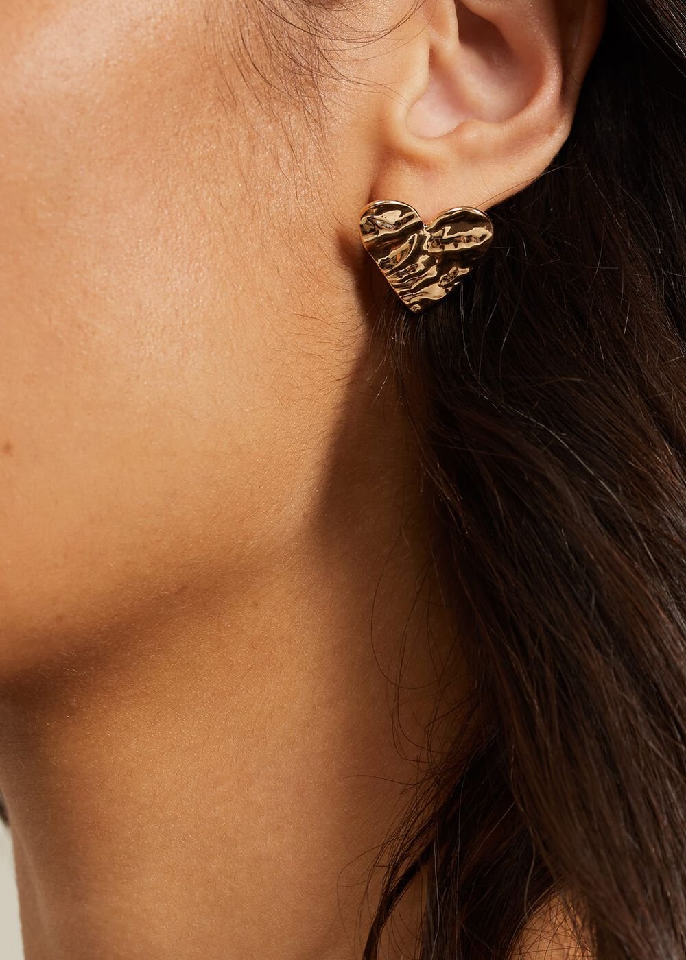Gold Large Heart Stud Earrings Gold