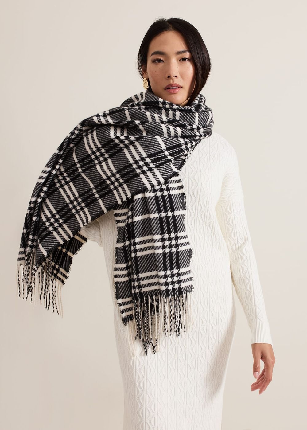 Checked Printed Scarf Black/Ivory