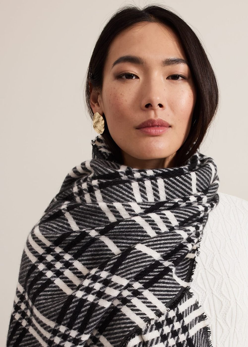 Checked Printed Scarf Black/Ivory