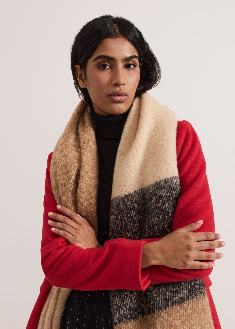 Oversized Stripe Brushed Scarf Black/Multi