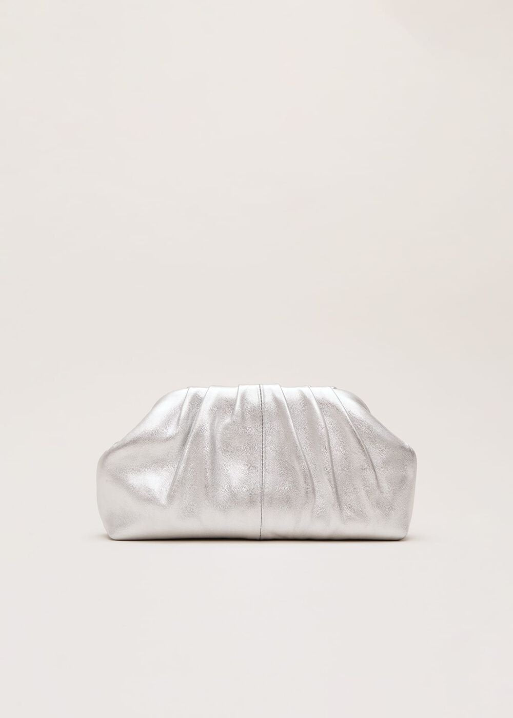 Silver Leather Pouch Clutch Bag Silver