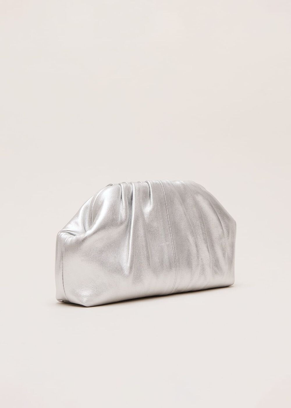 Silver Leather Pouch Clutch Bag Silver
