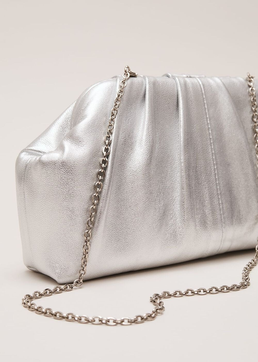 Silver Leather Pouch Clutch Bag Silver
