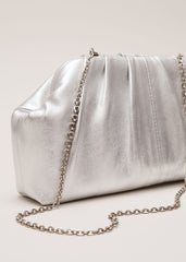 Silver Leather Pouch Clutch Bag Silver
