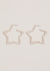 Silver Textured Large Star Hoop Earrings Silver