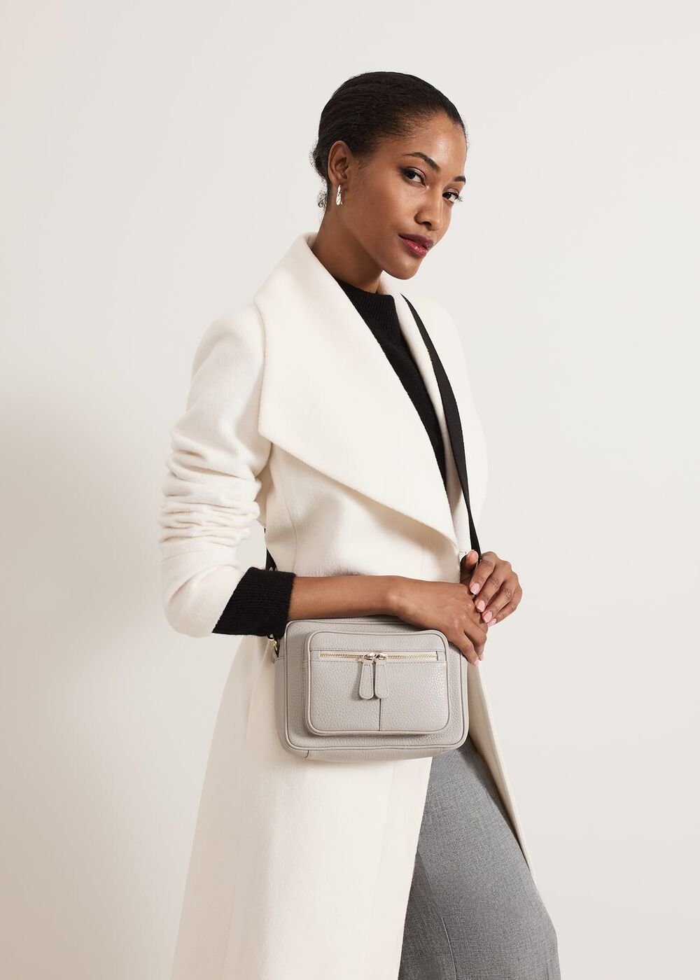 Grey Leather Cross Body Bag Grey
