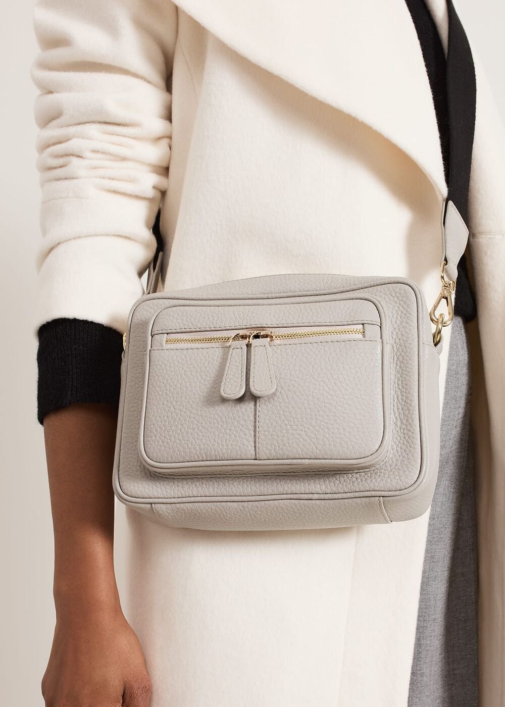 Grey Leather Cross Body Bag Grey