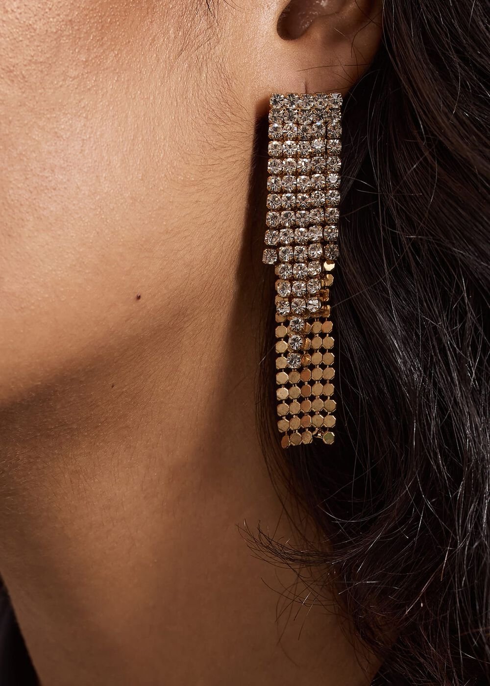 Gold Chainmail Sparkle Drop Earring Gold