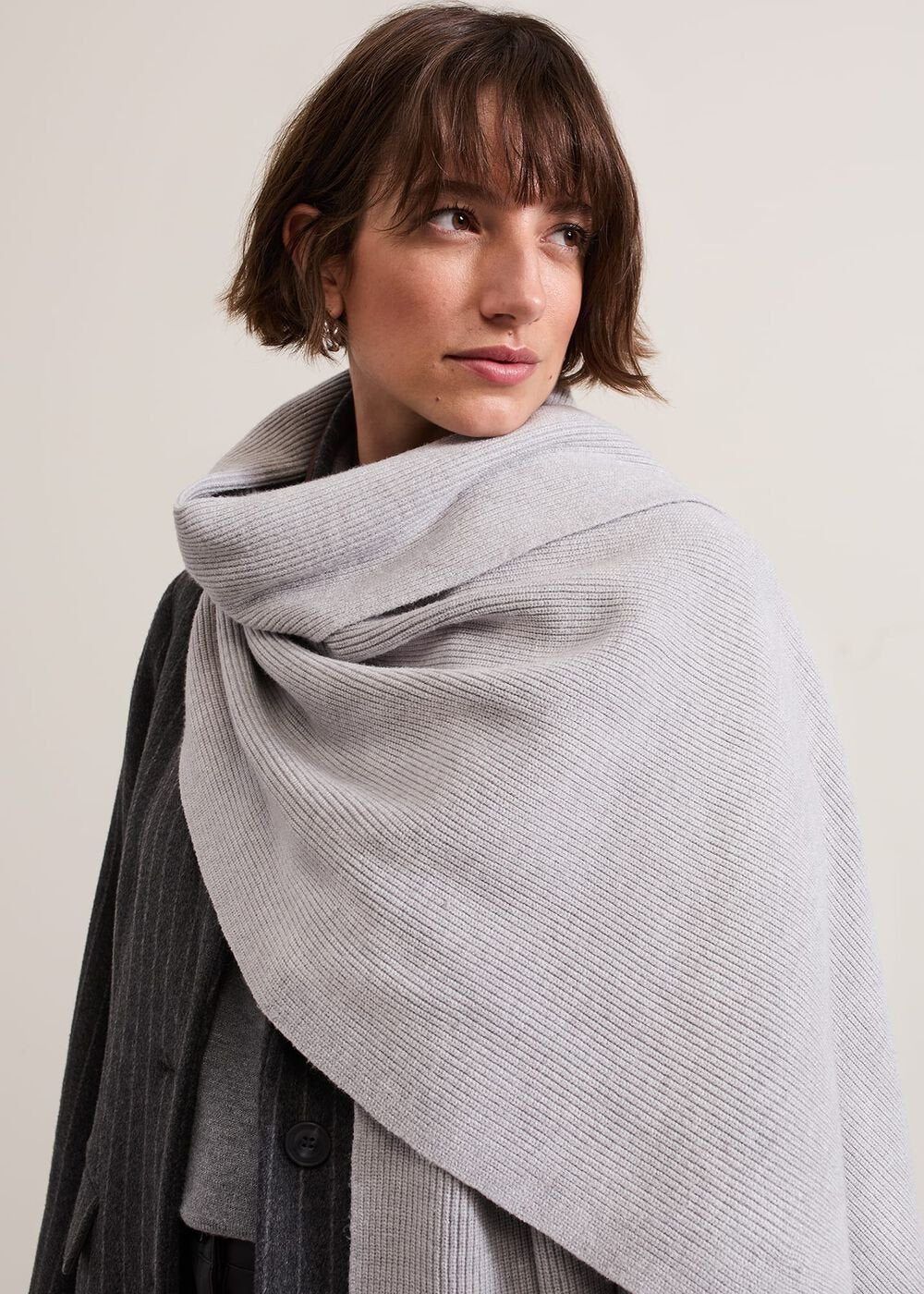 Grey Ribbed Oversized Scarf Grey