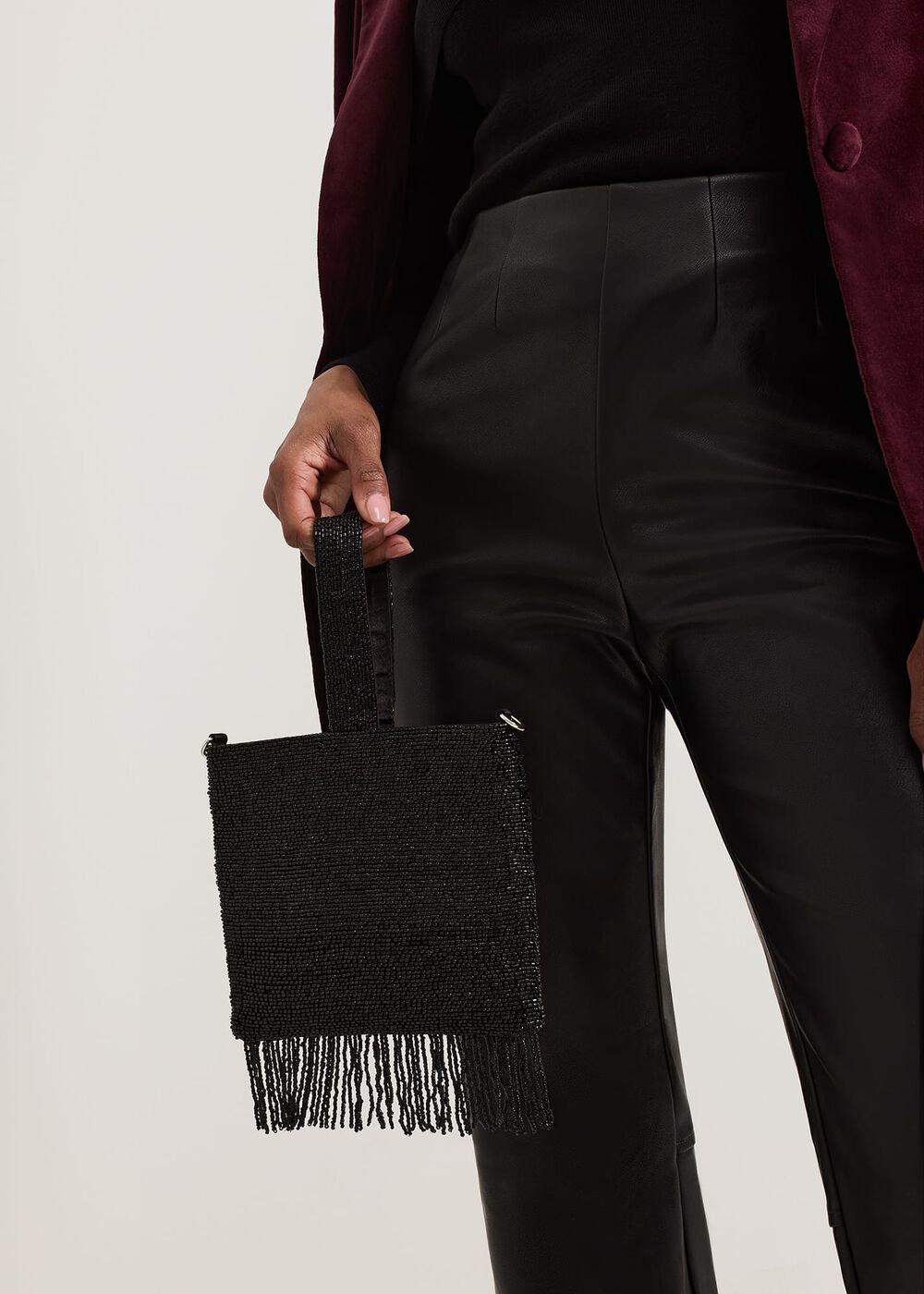 Black Beaded Tassle Bag Black