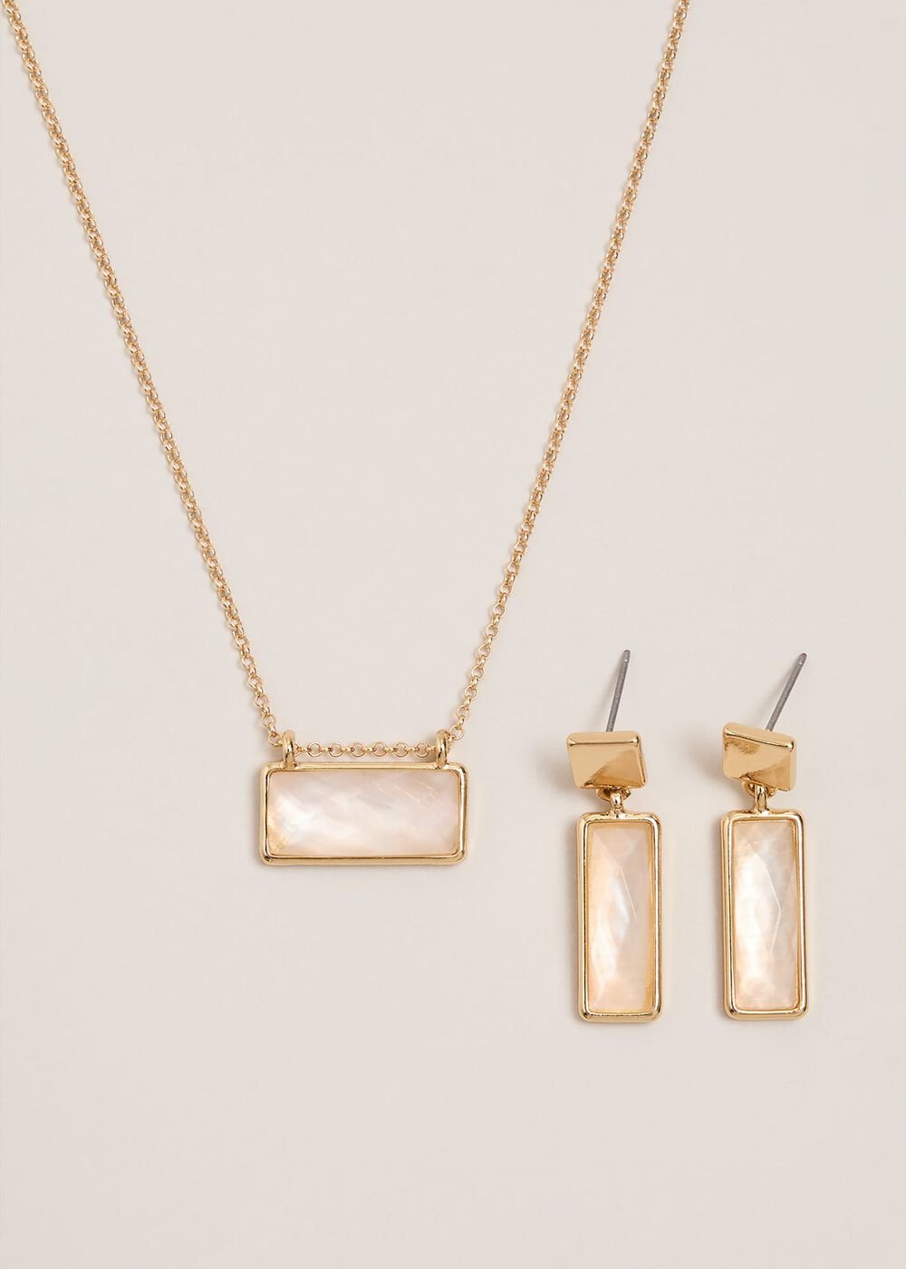 Stone Earring And Necklace Set Pale Pink