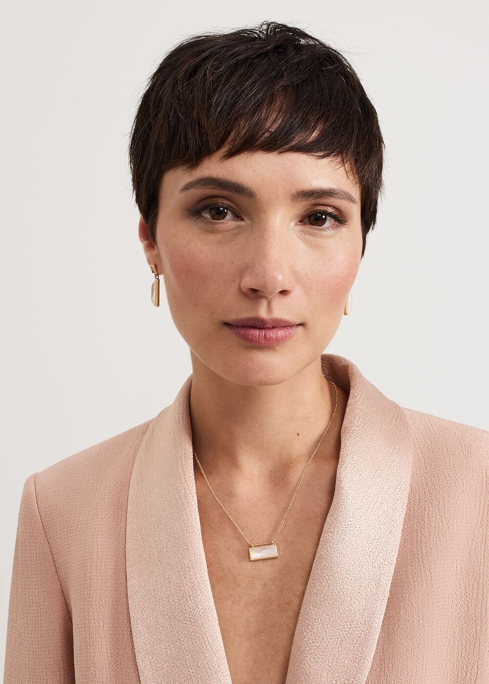 Stone Earring And Necklace Set Pale Pink