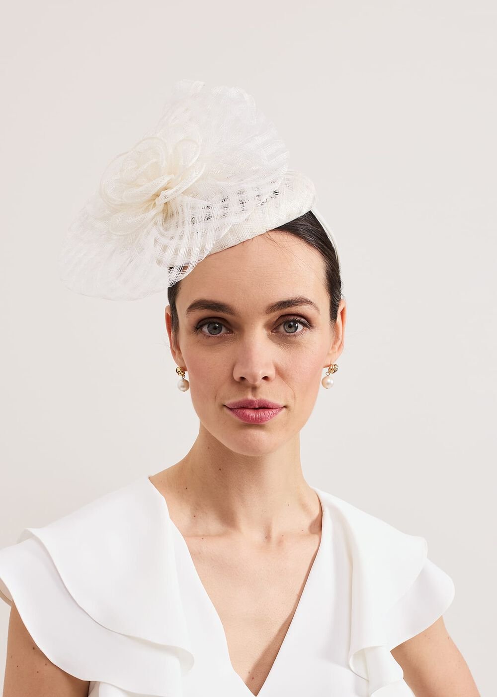 Flower Pillbox Fascinator Ivory