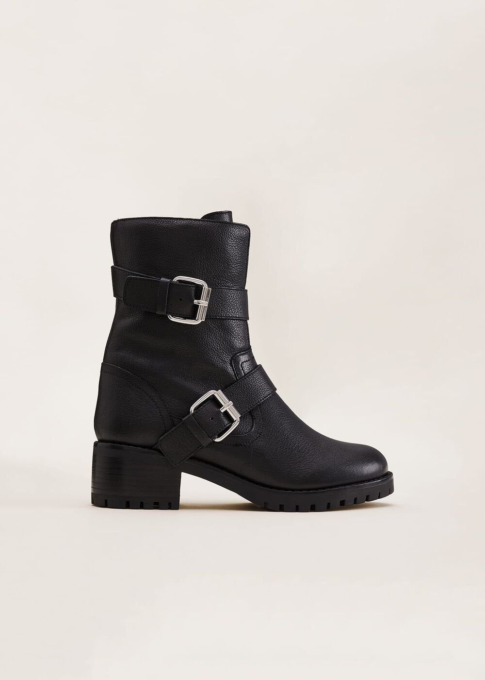 Alaska Black Leather Biker Boots Black