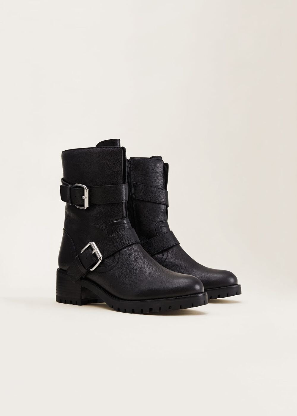 Alaska Black Leather Biker Boots Black