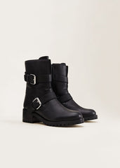 Alaska Black Leather Biker Boots Black