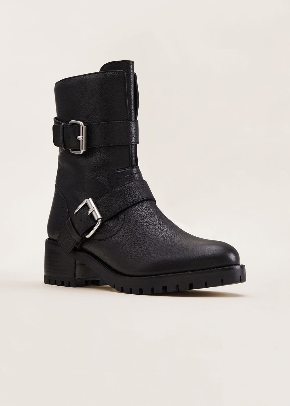 Alaska Black Leather Biker Boots Black