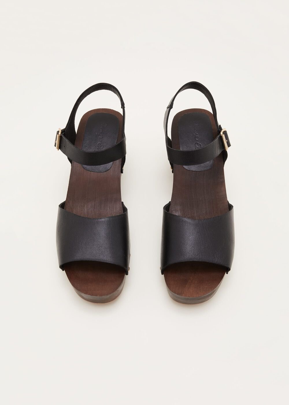 Leather Heel Sandal Clog Black