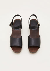 Leather Heel Sandal Clog Black