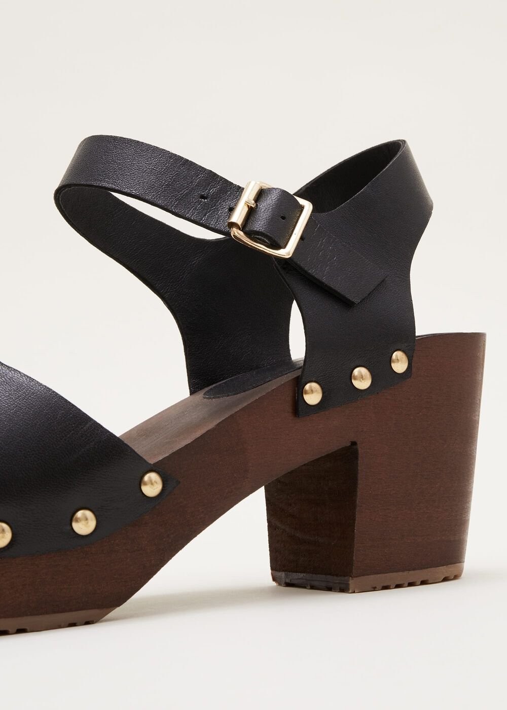 Leather Heel Sandal Clog Black