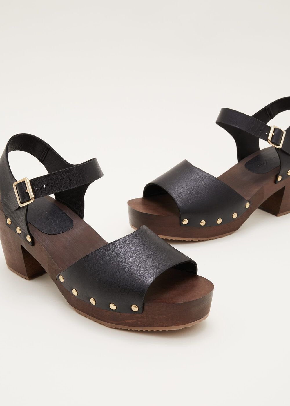 Leather Heel Sandal Clog Black